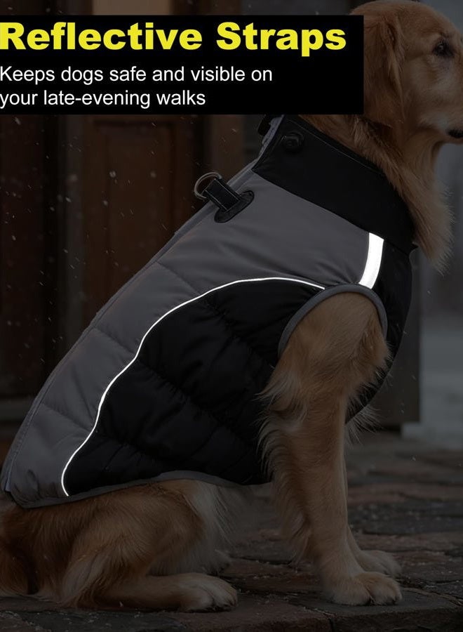 AURUZA Dog Coat, Warm Dog Winter Coat Waterproof Small Dogs Jacket with Harness Built Reflective Pet Vest with Zipper for Medium Dogs Windproof Pet Fleece Vest Snow Jacket for Cold Weather(Black,XXL) - Image 4