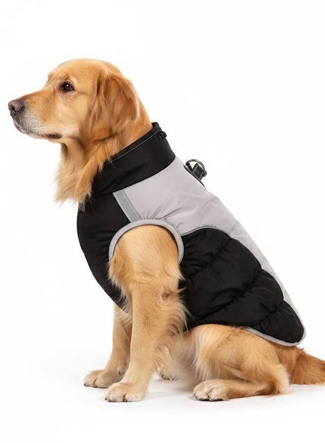 AURUZA Dog Coat, Warm Dog Winter Coat Waterproof Small Dogs Jacket with Harness Built Reflective Pet Vest with Zipper for Medium Dogs Windproof Pet Fleece Vest Snow Jacket for Cold Weather(Black,XXL) - Image 1