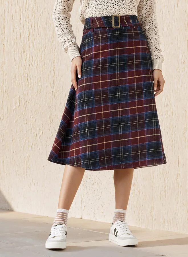 Lee Cooper Midi Cotton A-line Skirt with Belt