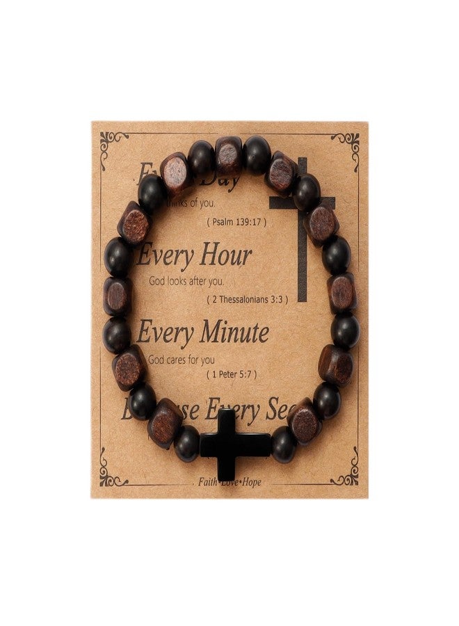 MILAKOO Religious Bracelet Christian Jesus Cross Brown Square Wooden Beads Chunky Geometric Bangle - Image 1