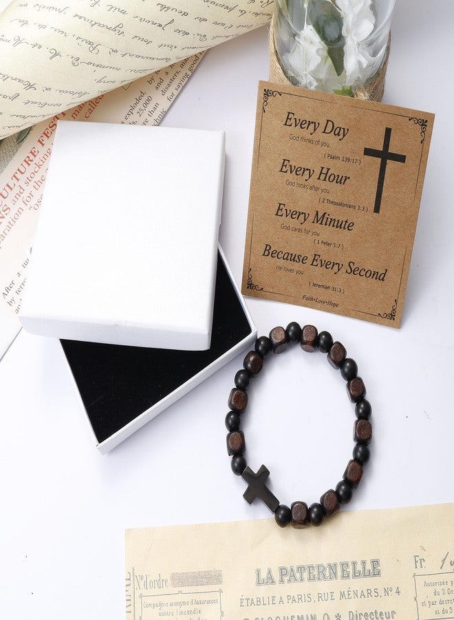 MILAKOO Religious Bracelet Christian Jesus Cross Brown Square Wooden Beads Chunky Geometric Bangle - Image 2