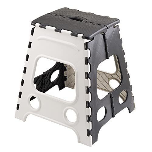 Primelife Plastic Multipurpose Moveable Portable 120 kg Capacity Folding Stool (18 Inch Height, Black - White) - Image 1