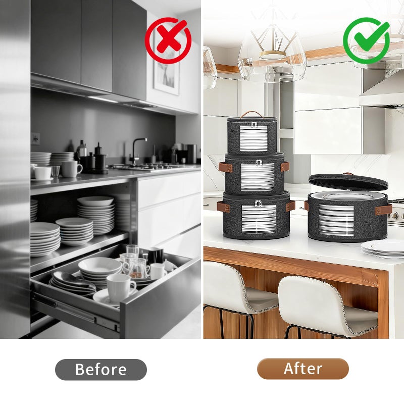 Foyego 4 Piece China Storage Containers, Dish Storage Containers with Clear Windows, Hard Shell Plate Organizer with Handles, Stackable Moving Boxes for Dishes, Glassware, Dinnerware, Plates, Dark Gray - Image 4