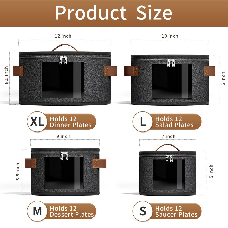 Foyego 4 Piece China Storage Containers, Dish Storage Containers with Clear Windows, Hard Shell Plate Organizer with Handles, Stackable Moving Boxes for Dishes, Glassware, Dinnerware, Plates, Dark Gray - Image 2