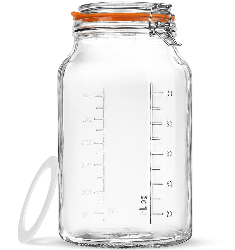 Folinstall Super Wide Mouth Glass Storage Jar With Airtight Lids  1 Gallon Large Mason Jars With 2 Measurement Marks  Large Capacity For Pickle Jar  Overnight Oats - Image 1