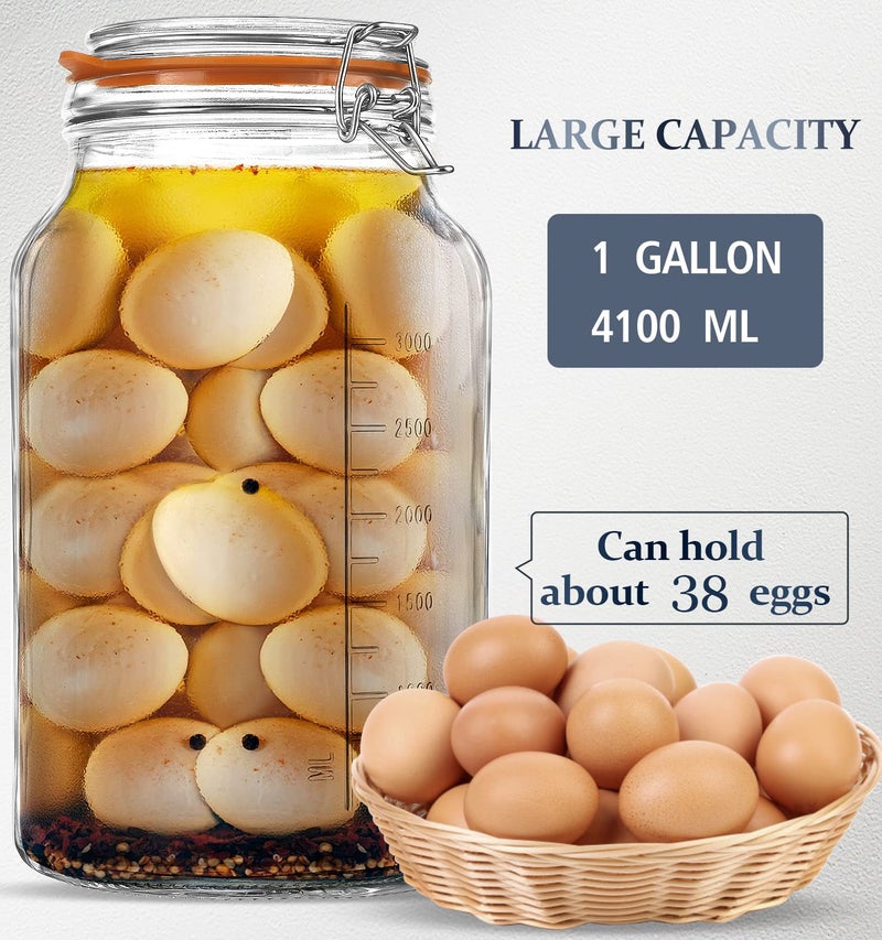 Folinstall Super Wide Mouth Glass Storage Jar With Airtight Lids  1 Gallon Large Mason Jars With 2 Measurement Marks  Large Capacity For Pickle Jar  Overnight Oats - Image 3