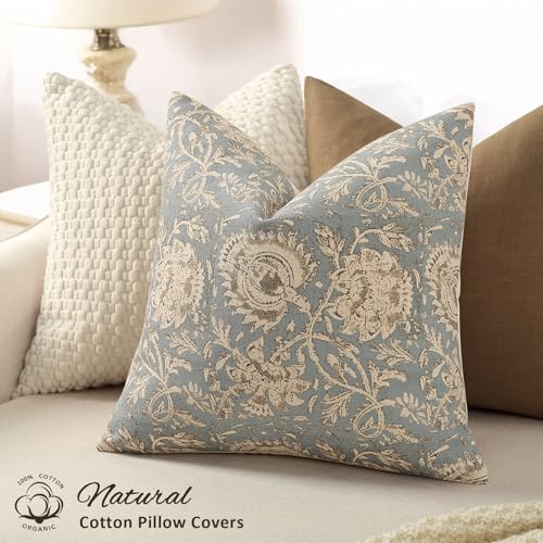 DKwizme Vintage Floral Print Throw Pillow Covers 20x20 Set of 2 Neutral Modern Farmhouse Pillowcases Accent Decorative Cushion Covers Boho Home Decor for Couch Sofa Chair Bed Living Room, Sky Blue - Image 2