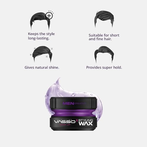 Vasso Hook Up Hair Styling Wax for Men, Super Strong Hold with Natural Shine, Water Based Hair Wax for Short & Thin Hair, Long Lasting Reworkable Styling Pomade, 5.07 fl oz (150 ml) - Image 5