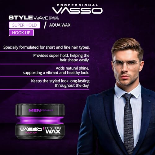 Vasso Hook Up Hair Styling Wax for Men, Super Strong Hold with Natural Shine, Water Based Hair Wax for Short & Thin Hair, Long Lasting Reworkable Styling Pomade, 5.07 fl oz (150 ml) - Image 4