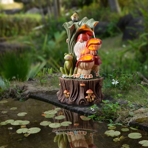 Kalona Gnome Outdoor Waterfall Fountain with LED Lights, Resin Tree Stump Waterfall Fountain for Patio Balcony Yard, 21" Tall Garden Water Feature 25007 - Image 2