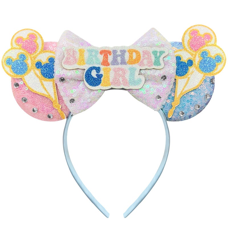 Bolonar Birthday Mouse Ears Headband for Women - Blue, Pink Party Ears Cute Headband Decoration