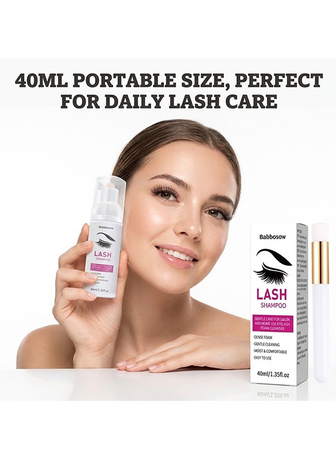 BabboSow Lash Shampoo For Lash Extensions, Eyelash Extension Shampoo Eyelash Extension Foam And Brushes Eyelid Cleanser For Makeup Remover Paraben For Eyelash Extensions Salon And Home Use, 40ml - Image 2