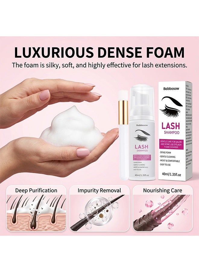 BabboSow Lash Shampoo For Lash Extensions, Eyelash Extension Shampoo Eyelash Extension Foam And Brushes Eyelid Cleanser For Makeup Remover Paraben For Eyelash Extensions Salon And Home Use, 40ml - Image 4