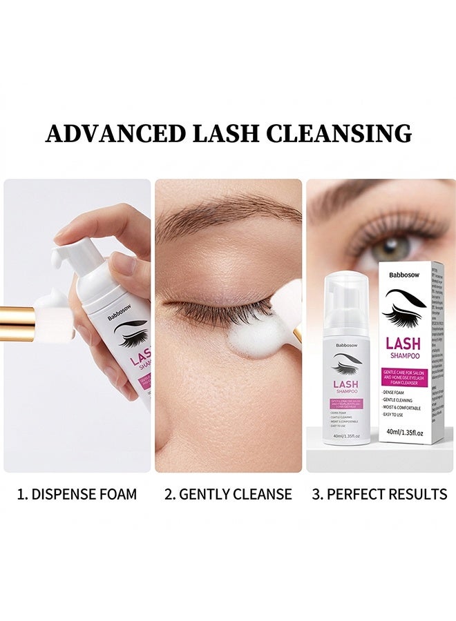 BabboSow Lash Shampoo For Lash Extensions, Eyelash Extension Shampoo Eyelash Extension Foam And Brushes Eyelid Cleanser For Makeup Remover Paraben For Eyelash Extensions Salon And Home Use, 40ml - Image 3