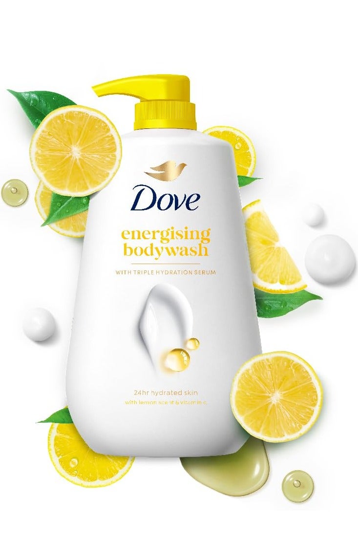 Dove Energising Body wash with energising lemon scent and nourishing Vitamin C 100% gentle cleansers paraben free sulphate free cleansers 100% plant based moisturisers 800ml - Image 1