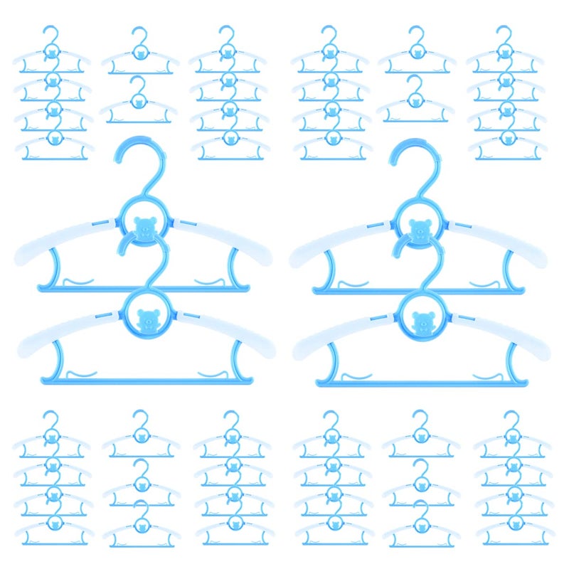 MJRASG 40 Pack Baby Hangers For Closet Plastic Kids Hangers Clothes Space Saving Hangers Non Slip Extendable Baby Hangers For Nursery Toddler Heavy Duty Clothing Hangers Bulk  Blue - Image 1