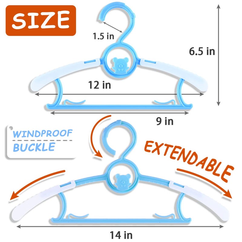 MJRASG 40 Pack Baby Hangers For Closet Plastic Kids Hangers Clothes Space Saving Hangers Non Slip Extendable Baby Hangers For Nursery Toddler Heavy Duty Clothing Hangers Bulk  Blue - Image 4