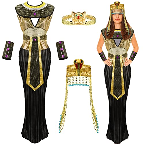 JenPen Egyptian Costume Women Queen Golden and Headband Snake Beaded Headpiece, Women's Egyptian Costume Accessories for Halloween Cosplay - Image 1