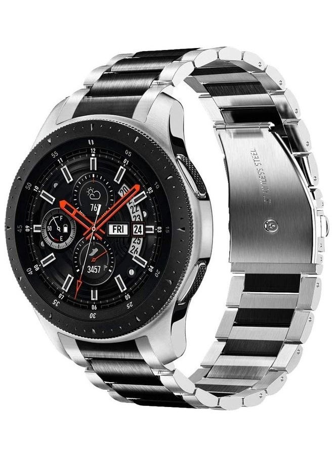 Generic Classic Stainless Steel Smartwatch Strap Band For Samsung Galaxy Watch 46mm/Huawei GT2/Gear S3 Frontier/Classic/Honor Magic 2/Fossil 22mm Black/Silver  - Image 1