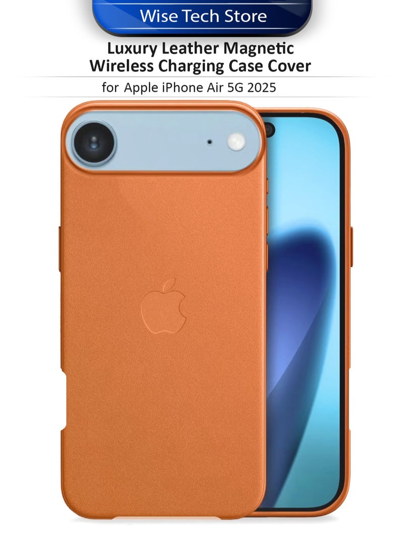 Apple iPhone Air 5G 2025 Luxury Leather Magnetic Wireless Charging Case Original MagSafe Shockproof Case Cover (MCMPMN) - Peachy Orange
