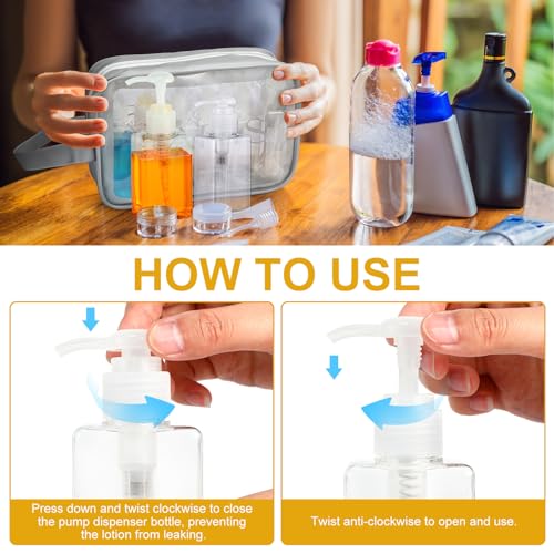 Domensi 24 Pcs 100ml /3.4 oz Pump Bottle Mini Travel Bottles Small Dispenser Containers Plastic Pump Lotion Dispenser Empty Square Travel Size Containers Toiletries (Clear) - Image 5