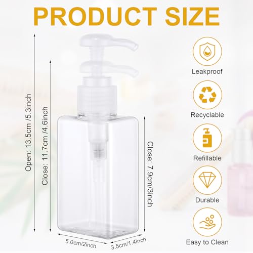 Domensi 24 Pcs 100ml /3.4 oz Pump Bottle Mini Travel Bottles Small Dispenser Containers Plastic Pump Lotion Dispenser Empty Square Travel Size Containers Toiletries (Clear) - Image 2