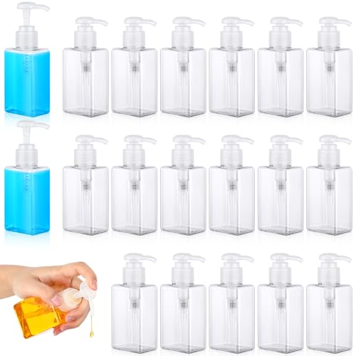 Domensi 24 Pcs 100ml /3.4 oz Pump Bottle Mini Travel Bottles Small Dispenser Containers Plastic Pump Lotion Dispenser Empty Square Travel Size Containers Toiletries (Clear) - Image 1