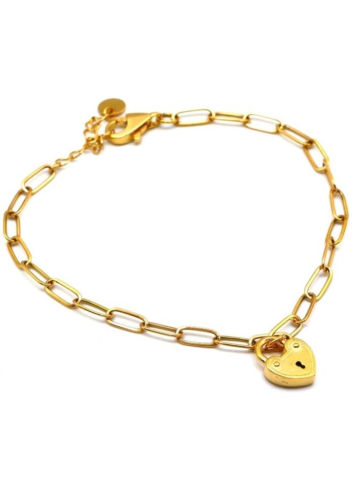 Gold Zone Real Gold Dangler Heart Lock Bracelet - Image 5