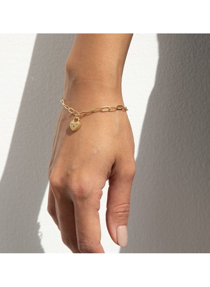 Gold Zone Real Gold Dangler Heart Lock Bracelet - Image 4