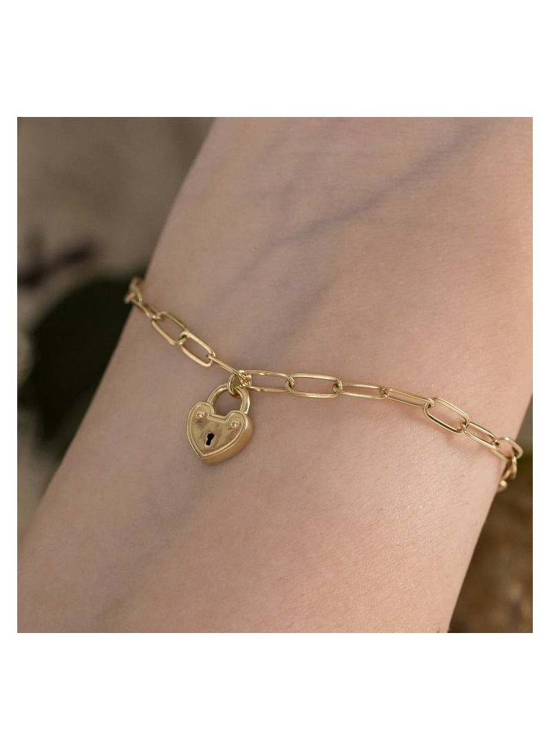 Gold Zone Real Gold Dangler Heart Lock Bracelet - Image 3