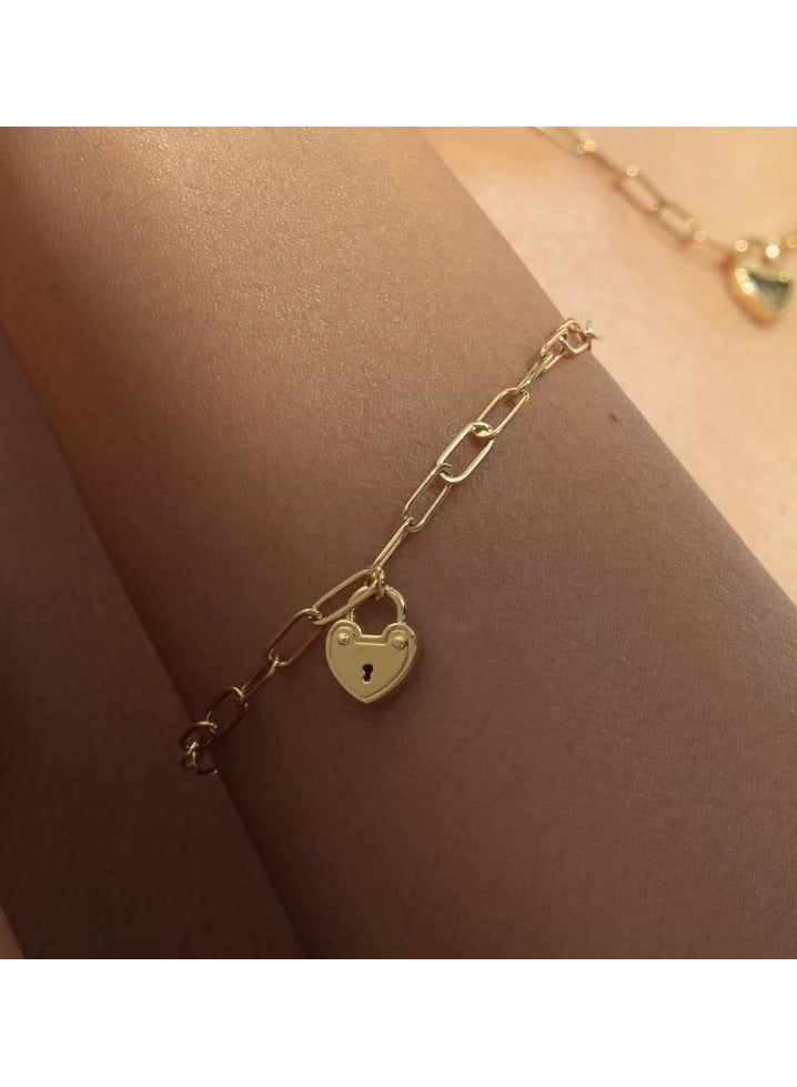 Gold Zone Real Gold Dangler Heart Lock Bracelet - Image 2