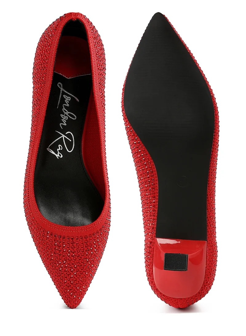London Rag Breathable Flyknit Rhinestone Pumps in Red