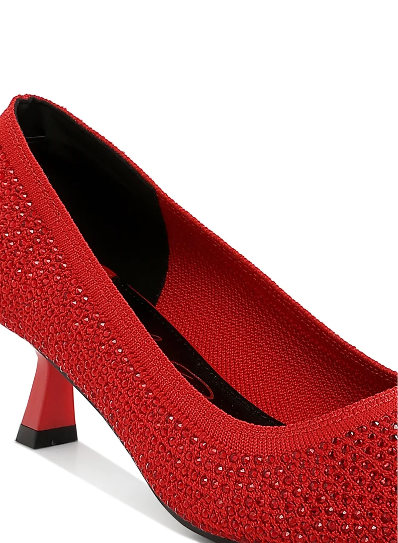 London Rag Breathable Flyknit Rhinestone Pumps in Red