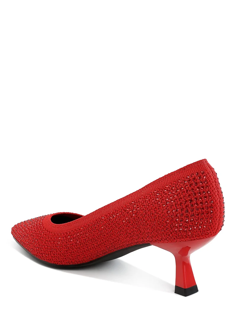 London Rag Breathable Flyknit Rhinestone Pumps in Red