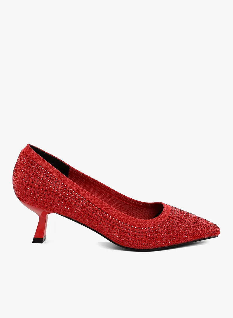Breathable Flyknit Rhinestone Pumps in Red