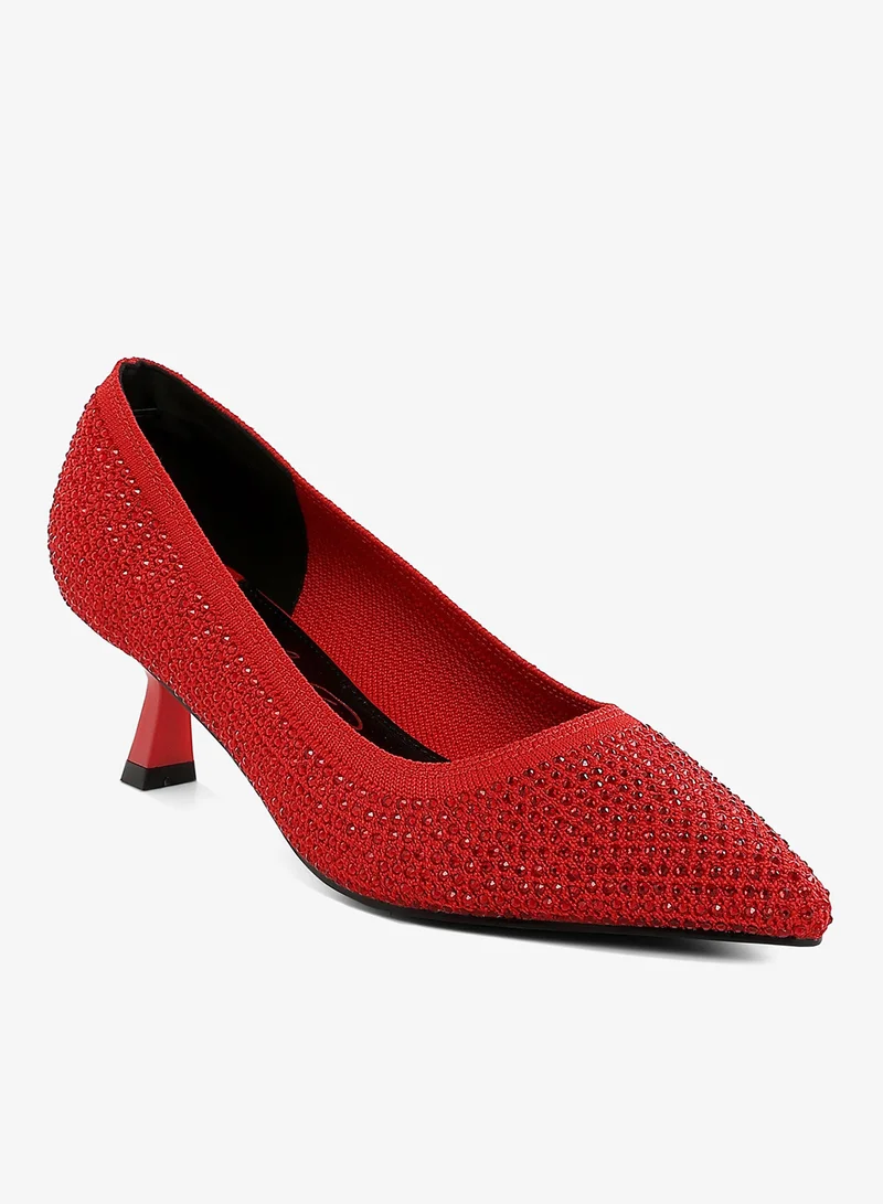 London Rag Red Breathable Flyknit Rhinestone Pumps in Red for Women | Best Price UAE