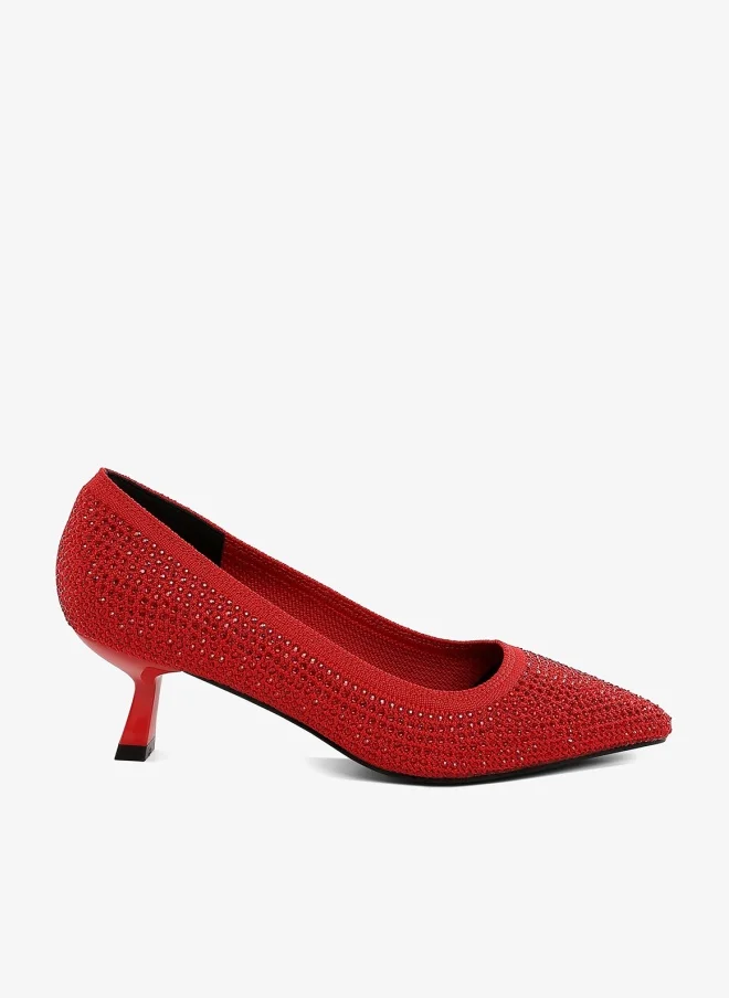 Breathable Flyknit Rhinestone Pumps in Red