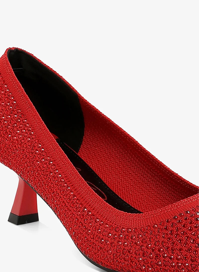 London Rag Red Breathable Flyknit Rhinestone Pumps in Red for Women | Best Price UAE