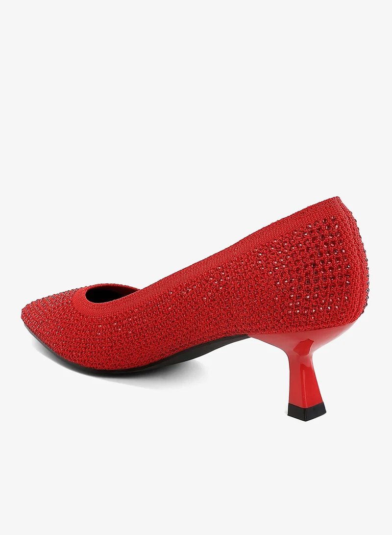 London Rag Red Breathable Flyknit Rhinestone Pumps in Red for Women | Best Price UAE