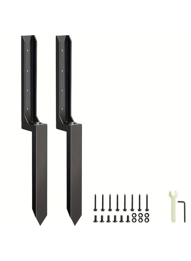 2 Pack Black Heavy Duty Metal Fence Post Repair Kit With Steel Anchors - Image 1