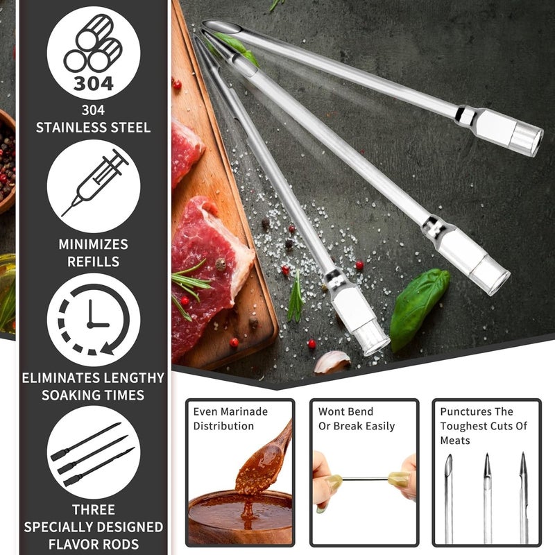 PRAMANTA Marinade Sauce Injector Syringe BBQ Grill Smoker Spice Syringe Anti-Break Meat Injector Kit for Home Hotel Restaurant Kitchen Cooking (1Pcs) - Image 2