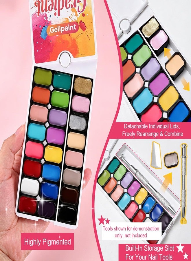 U-Shinein 24 Colors Gradient Painting Gel,Hema＆TPO Free Ombre Nail, Shimmer Glitter Gold&Silver Pearlescent Painting Gel Polish Palette,Pat Paint Perfect for Beginner DIY Nail Art, Home&Salon Manicure,SET A - Image 3