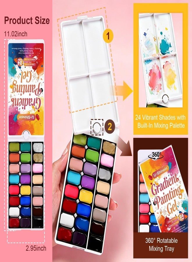 U-Shinein 24 Colors Gradient Painting Gel,Hema＆TPO Free Ombre Nail, Shimmer Glitter Gold&Silver Pearlescent Painting Gel Polish Palette,Pat Paint Perfect for Beginner DIY Nail Art, Home&Salon Manicure,SET A - Image 2