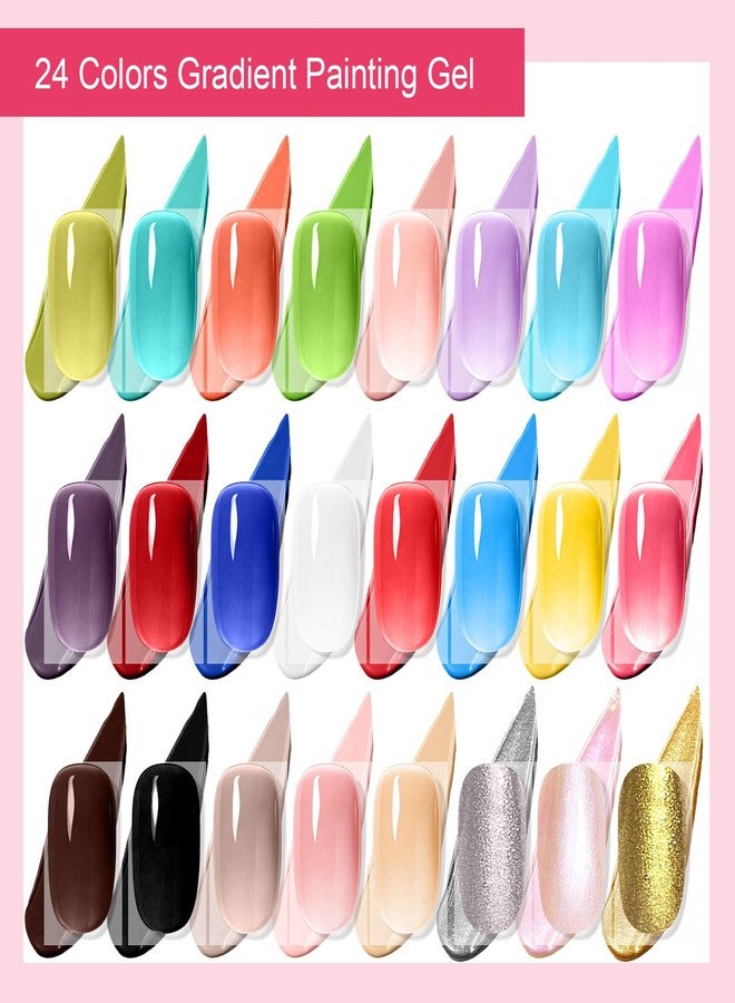 U-Shinein 24 Colors Gradient Painting Gel,Hema＆TPO Free Ombre Nail, Shimmer Glitter Gold&Silver Pearlescent Painting Gel Polish Palette,Pat Paint Perfect for Beginner DIY Nail Art, Home&Salon Manicure,SET A - Image 5