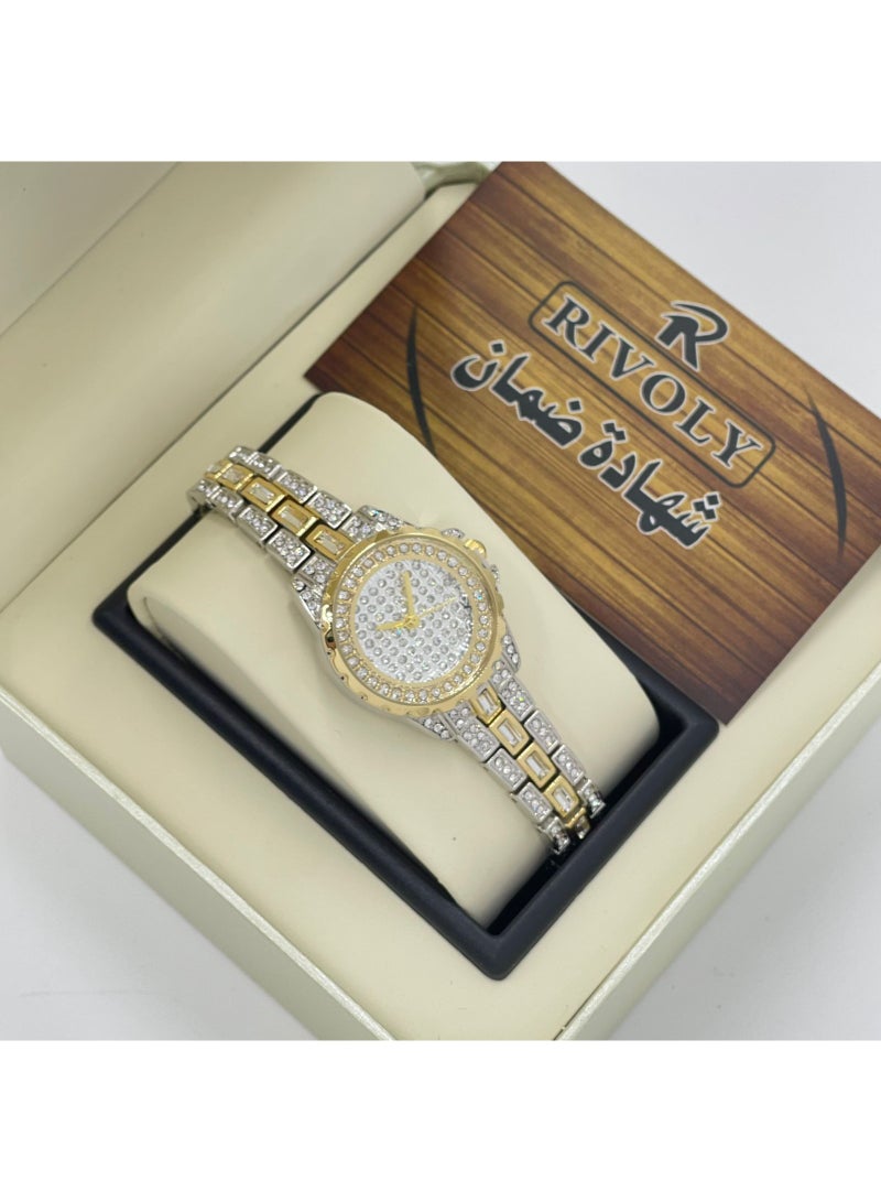 ريفولي ساعة يد نسائية من الفولاذ المقاوم للصدأ مرصعة بالكريستال