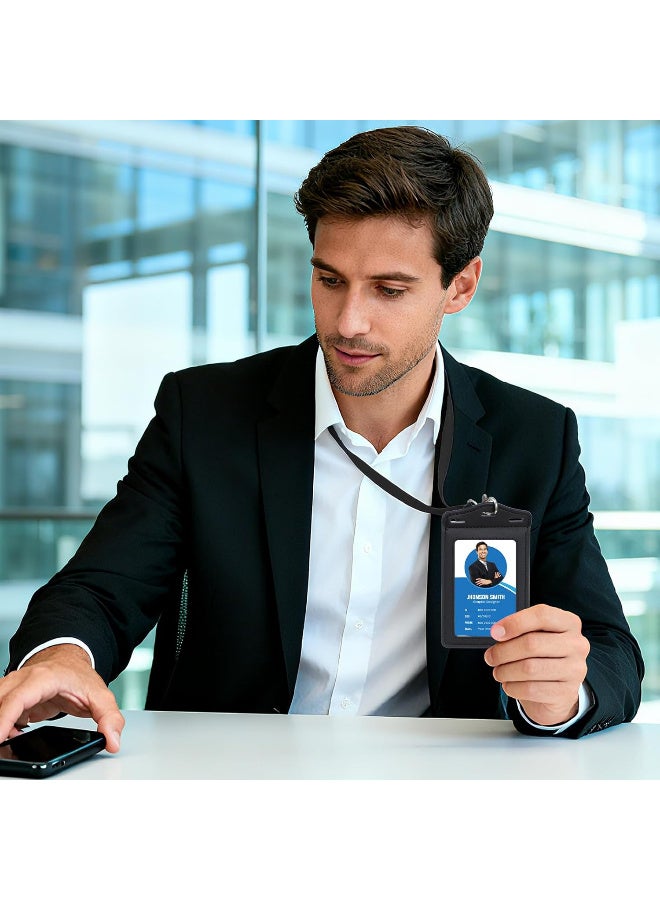 بينكو حامل بطاقة هوية عمودي ثلاثي الطيات للخدمة الشاقة مع جلد حبل كبير مقاوم للماء شفاف وحامل شارة بو للعمل/المدرسة أسود - Image 5
