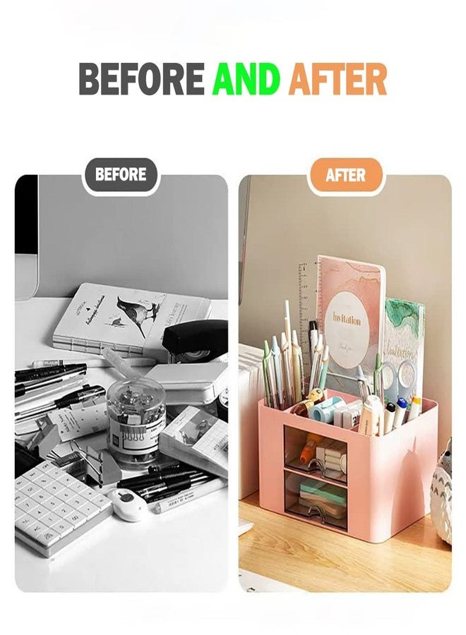Wlevzzor Creative & Simple Desk Organiser, 7 Grids, Plastic Table Organiser with Drawer, Multifunctional Desk Organiser, Pen Holder for School, Office, Home (White) - Image 3