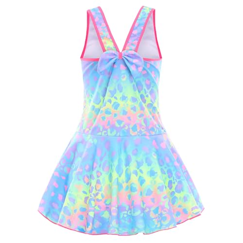 Akokvlar Girl One Piece Swimsuit with Skirt Bathing Suit Swimwear 3-16Y (6-7 Years, Purple Leopard) - Image 2