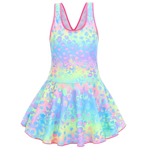 Akokvlar Girl One Piece Swimsuit with Skirt Bathing Suit Swimwear 3-16Y (6-7 Years, Purple Leopard) - Image 1