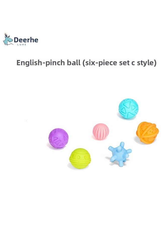Loquat Baby Soft Rubber Hand Grip Ball Tactile Perception Training Grip Touch Ball Toy Massage Ball Touch Ball-Color:English-pinch Ball (six-piece Set C Style)-Specifications:The Minimum Order For English - Image 1
